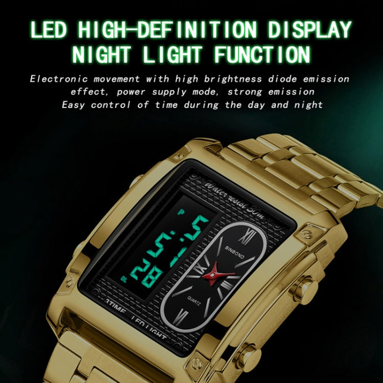 BINBOND B2311 30m Waterproof Men LED Luminous Multifunctional Quartz Watch, Color: Metal-Blue - Metal Strap Watches by BINBOND | Online Shopping South Africa | PMC Jewellery | Buy Now Pay Later Mobicred