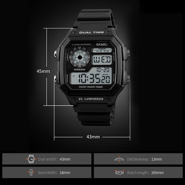 SKMEI 1299 Multifunctional Outdoor Sports Noctilucent Waterproof Digital Display Wrist Watch (Black) - Sport Watches by SKMEI | Online Shopping South Africa | PMC Jewellery | Buy Now Pay Later Mobicred