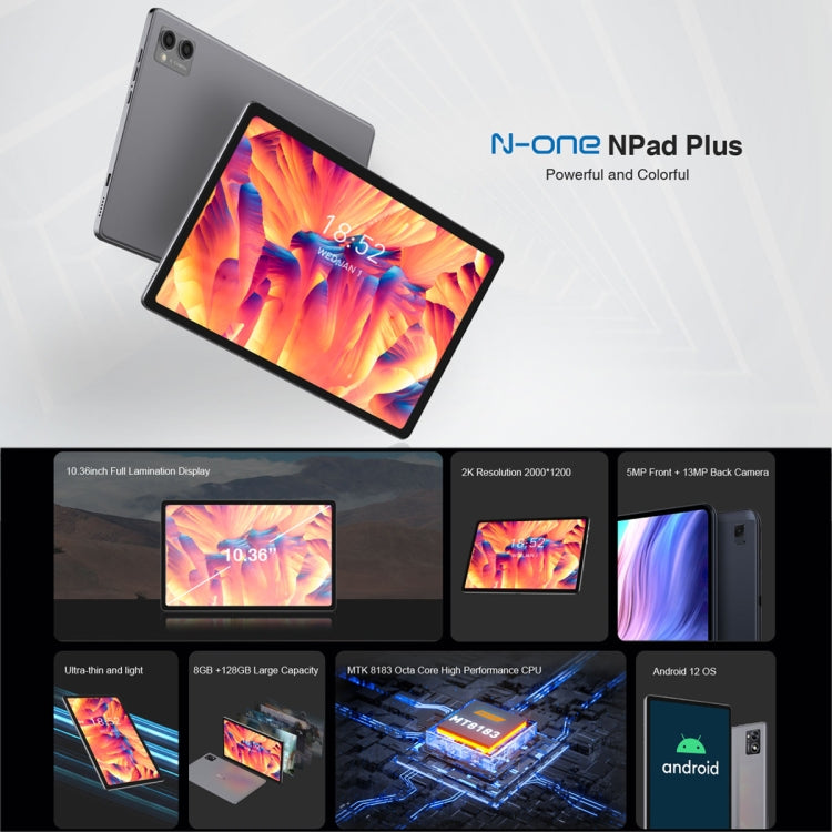 N-ONE Npad Plus 2023 Tablet PC, 10.36 inch, 8GB+128GB, Android 12 MTK8183 Octa Core up to 2.0GHz, Support Dual Band WiFi & BT, US Plug(Grey) - Other by PMC Jewellery | Online Shopping South Africa | PMC Jewellery