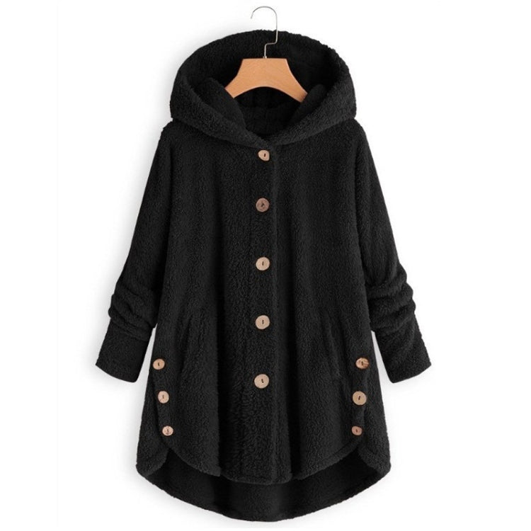 Button Plush Irregular Solid Color Coat (Color:Black Size:XXXXL) - Hoodie by PMC Jewellery | Online Shopping South Africa | PMC Jewellery