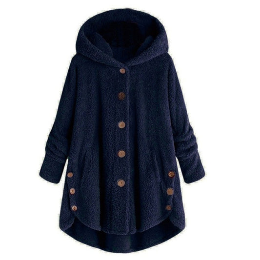 Button Plush Irregular Solid Color Coat (Color:Navy Blue Size:XXXXL) - Hoodie by PMC Jewellery | Online Shopping South Africa | PMC Jewellery