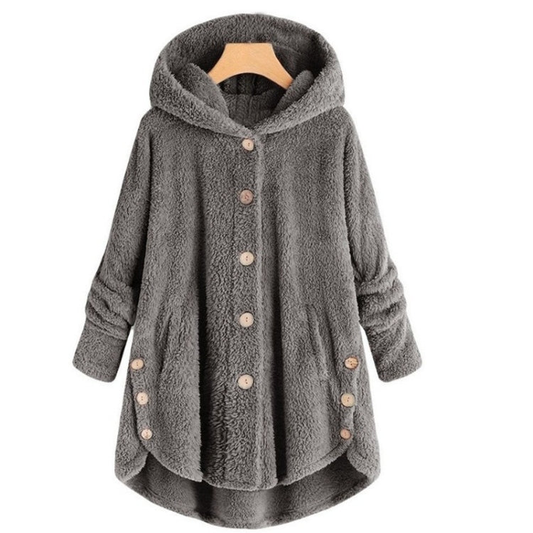 Button Plush Irregular Solid Color Coat (Color:Dark Gray Size:XL) - Hoodie by PMC Jewellery | Online Shopping South Africa | PMC Jewellery